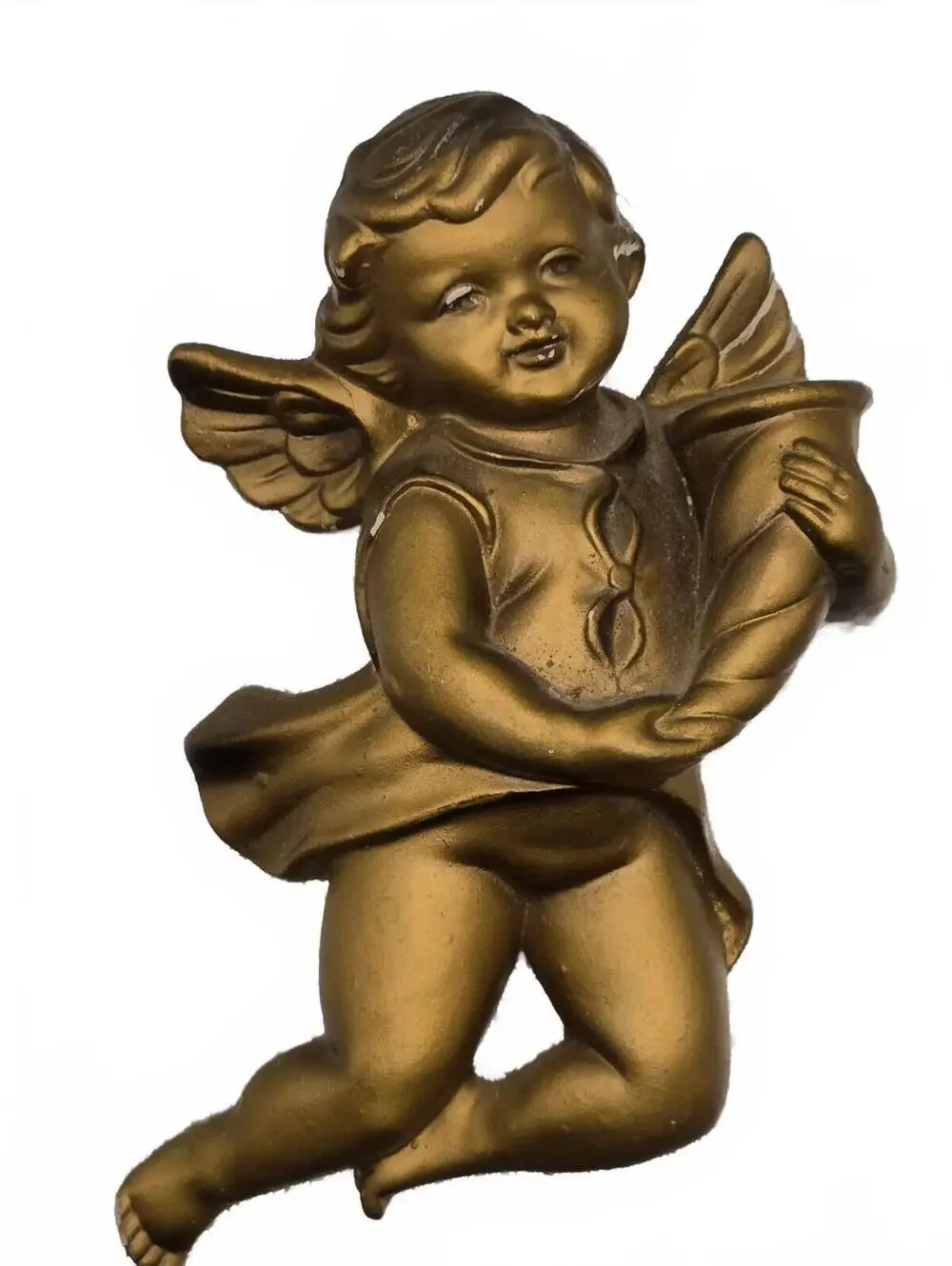 Pair VtgGold Cherub Angel Wall Plaques, sconces Hanging Decor